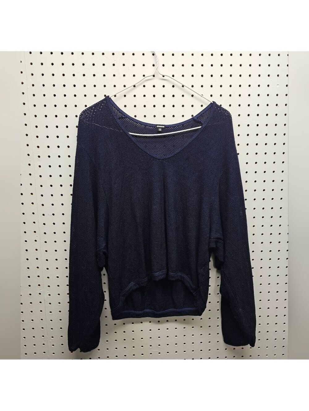 Monrow Navy Blue Pin Hole Knit Sweater Revolve